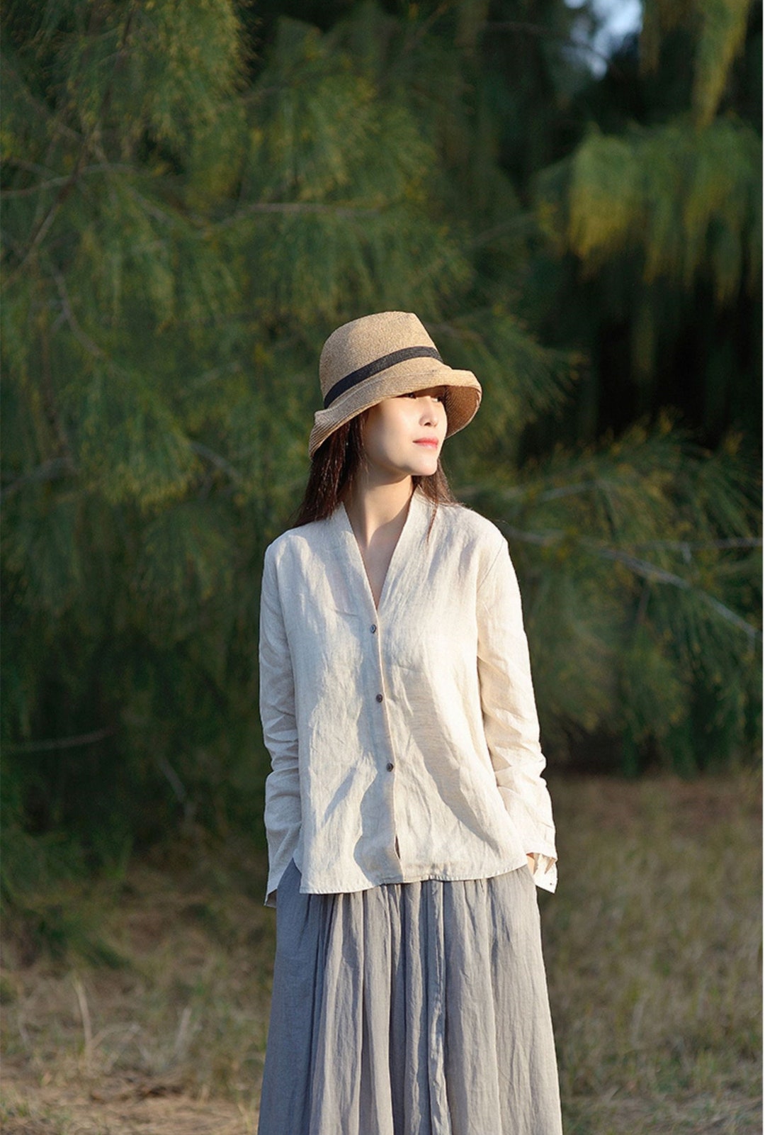 Women Linen Coat, Linen Tunic Tops, Linen Shirts, Loose Casual Soft