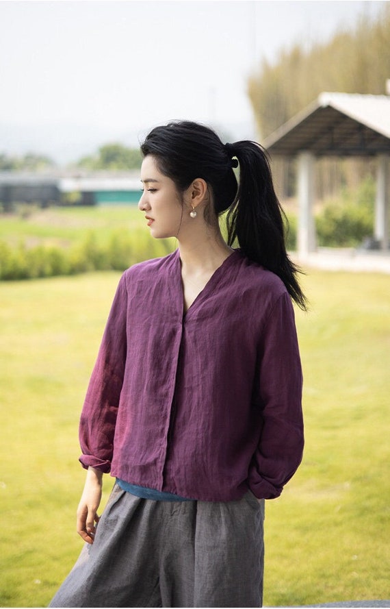 Women linen coat pure linen tunic tops summer linen shirts loose casual soft custom handmade jacket plus size boho oversized clothing F03