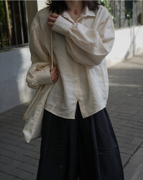 Womens Linen Tops Lantern Sleeve Vintage Long Sleeve Shirts - Etsy