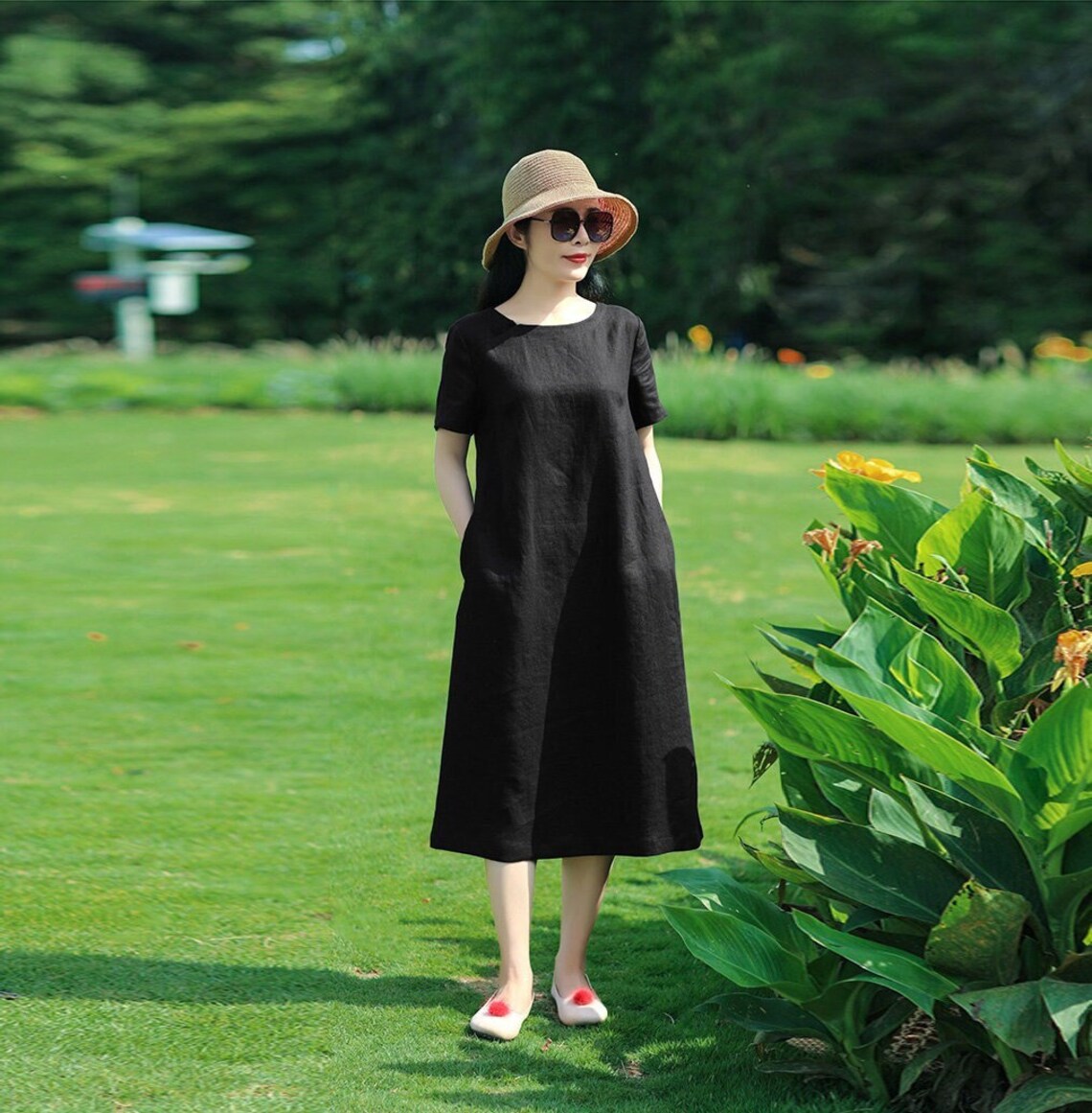 Women Linen Dresses Loose Short Sleeves Linen Tunic Dress Etsy