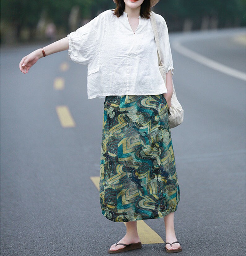 Linen Top With 3/4 Sleeve Top V-neck Top for Women Loose Linen Blouse ...