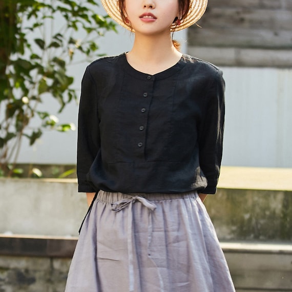 Buy Linen Tops for Women Hand Made Top With Buttons Custom Blouse