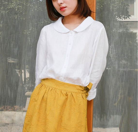 Linen shirt for women linen blouse loose shirt custom shirt casual top women's button top plus size shirt 100% linen long sleeve blouse F63