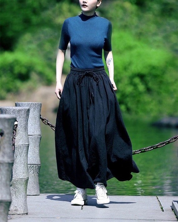 Jupe longue en lin avec poches mi longue pour femmes jupe trapeze grande taille vetements 100 lin avec ceinture jupe courte ample decontractee personnalisee R12 1 Etsy France