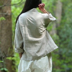 Hauts en lin pour femmes chemise vintage en lin vêtements en lin blouses en lin haut à manches longues grande taille vêtements boho vêtements en lin pur F35 image 6