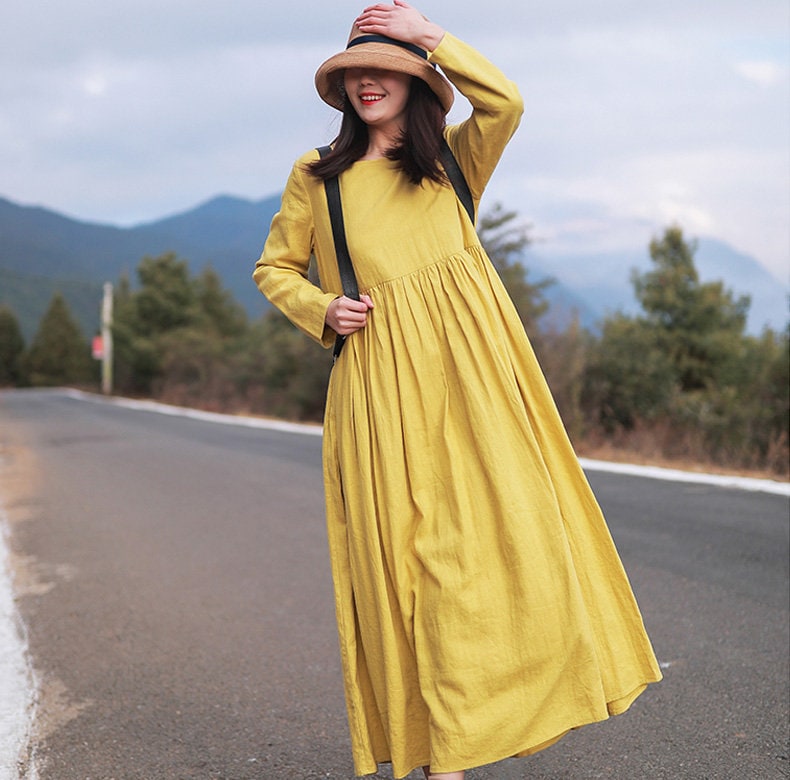 Women Dresses for Fall With Pocket Cotton Dress Long Sleeves Etsy