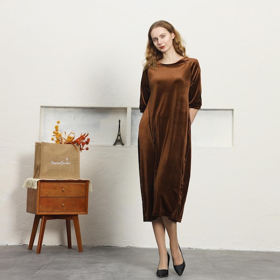 Spring Fall Velvet Midi Dress for Women, Half Sleeve Loose Robes, Tunics  Dress, Loose Warm Dress, Party Dress, Vintage Dresses A30 - Etsy