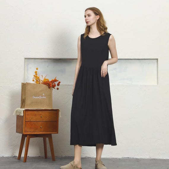 Women linen dress Sleeveless maxi dress Loose oversize cotton kaftan dress linen tank dress tunic summer long dress plus size clothing A25