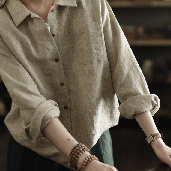 Plus size top linen shirts