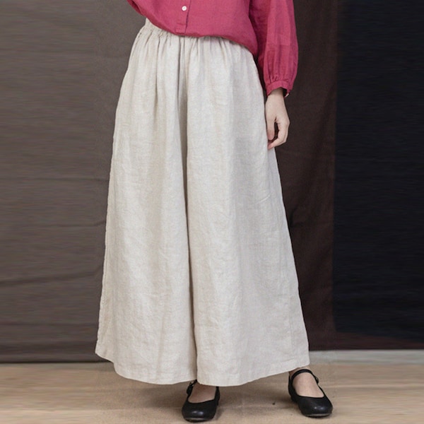 Pantalones de mujer pantalones de lino de gran tamaño sueltos ropa de talla grande pantalones de cintura elástica pantalones casuales de yoga para mujer pantalones de pierna ancha de lino A117