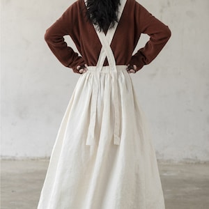 Women‘s apron dress linen skirt with pockets 1950s midi A-line skirt maxi skirt loose casual skirts Elastic Waist Skirt linen clothing R12-1
