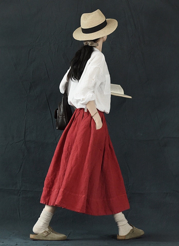 Women linen skirts handmade custom A-line skirt 100% linen clothing loose fitting skirts with pockets gift for her plus size skirt F188
