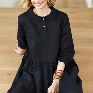 Vestido de linho feminino, vestido midi de mangas compridas para uso doméstico, tamanho grande, vestido maxi de linho com bolsos, vestido solto boho F341