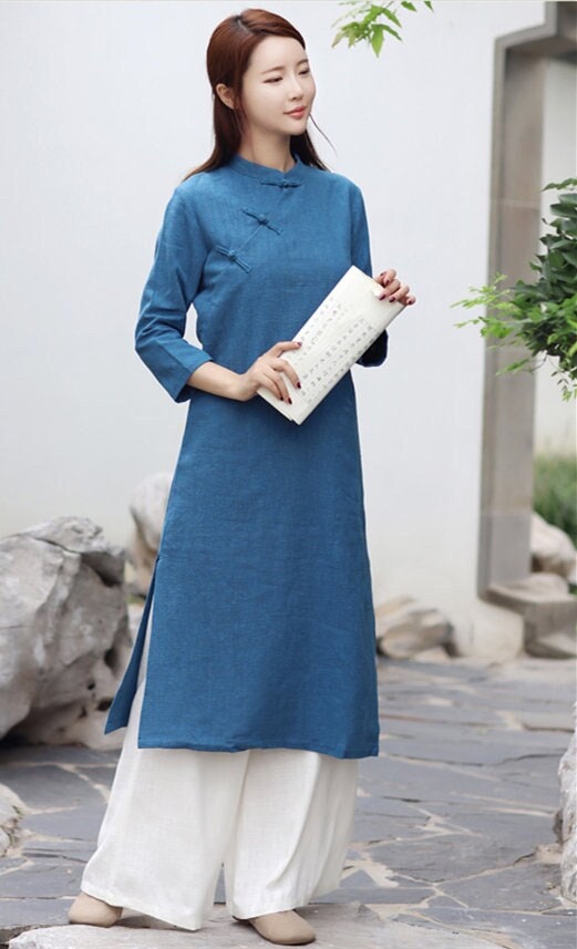 knee length dresses for ladies Solid Qipao Dress with Fur Lining main image 1