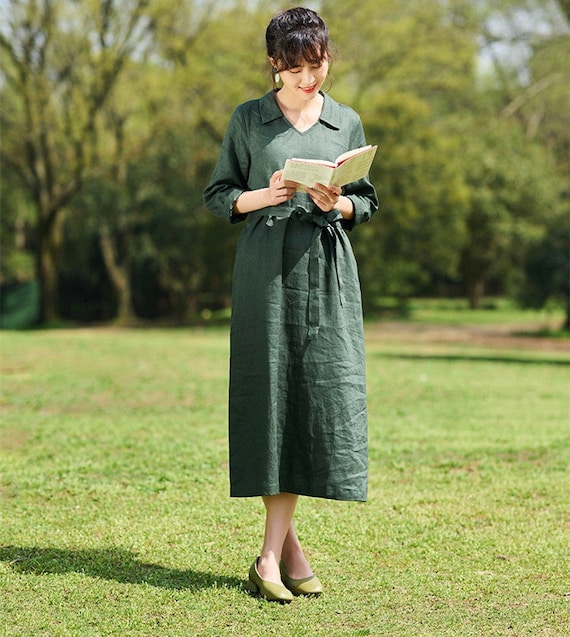 linen pocket retro dress BELLEVUE linen dress