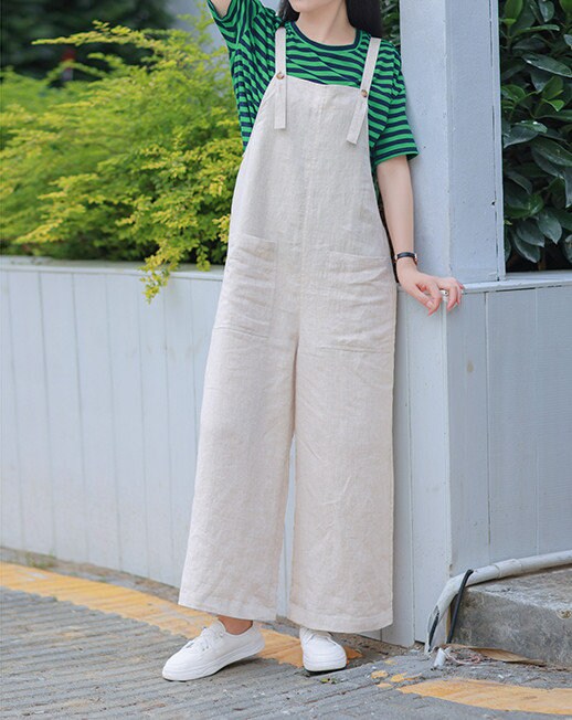 Womens Linen Overalls Loose Fit Linen Jumpsuits Women Casual Etsy