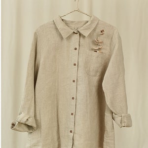 Chemises en lin pour femme, hauts tuniques en lin, chemisiers surdimensionnés décontractés surdimensionnés en lin doux pour le printemps, chemises en pur lin, vêtements grande taille F54 image 4