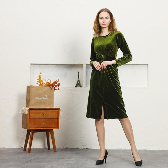 Women's Velvet Dress Wrap Long Sleeve Midi Dress Wedding Bridesmaid Party Winter Velvet Dresses for Women Plus Size Velvet Dress Vintage X30