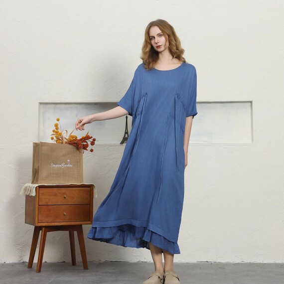 oversized dress with pockets Alembika Liberty Oversized Cocoon Dress, Black Denim Black / 6 (US 16-18)