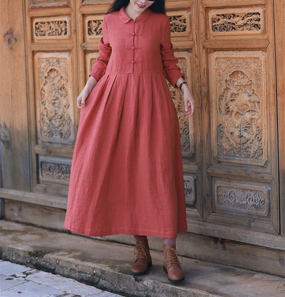Women's Dress With Belt 100linen Clothing Custom Linen Etsy