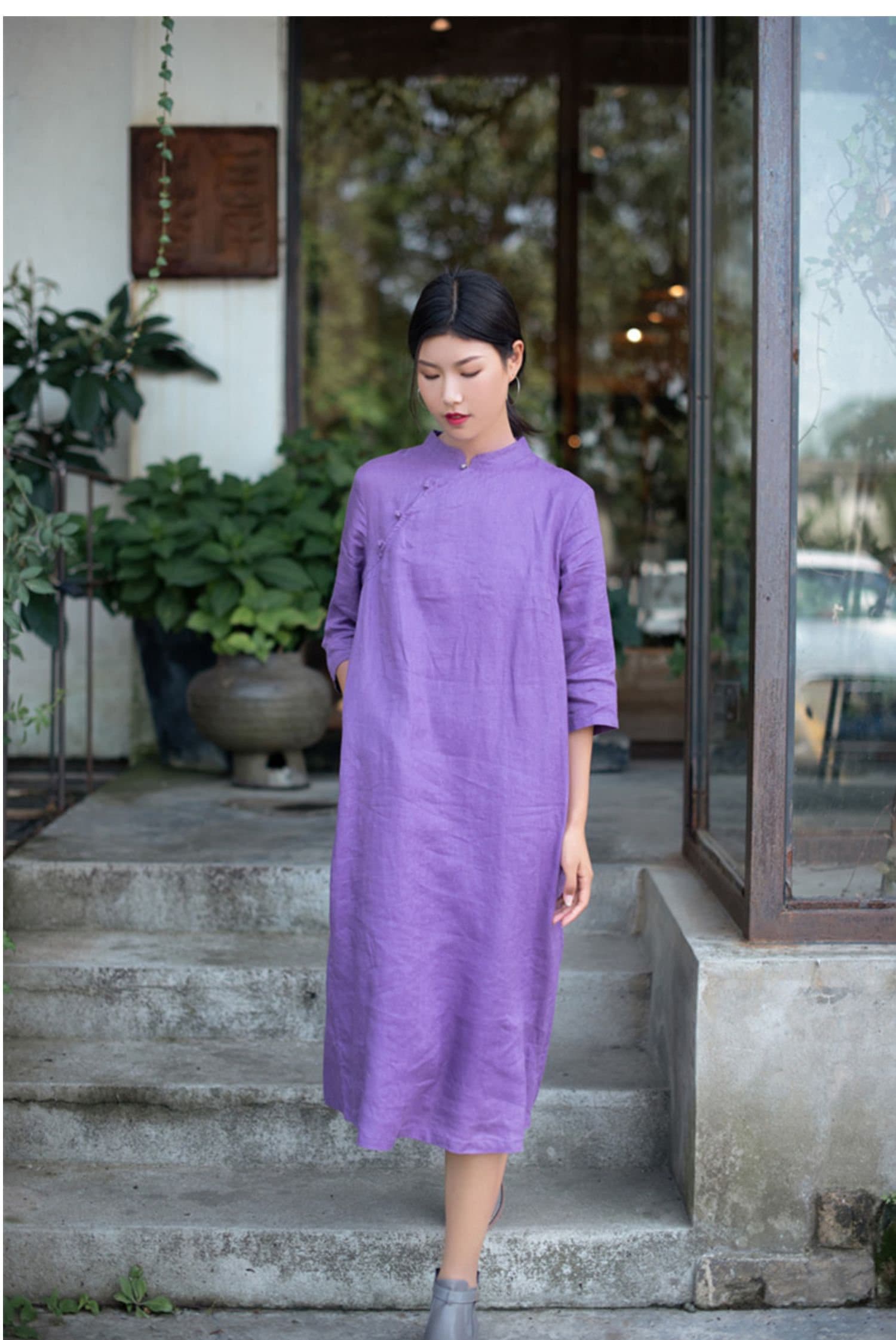 feminine linen dresses Sleeveless Linen Dress with Obi Belt, Summer Linen Dress for Women, Linen Maxi Dress, V-neck Linen Dress with Pockets, S / Blue Green