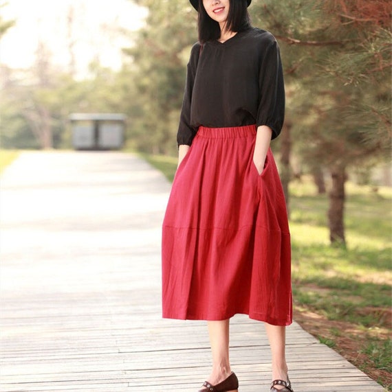 Women s Linen Skirt Loose Maxi Vintage A line Skirt Pleated High Waist Skirt 100 Linen Clothing Elastic Waist Skirt Plus Size Skirt B164 Etsy Australia
