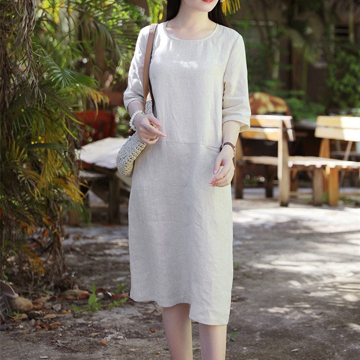 Women Dresses for Fall Linen Dress Casual Midi Dress Vintage | Etsy