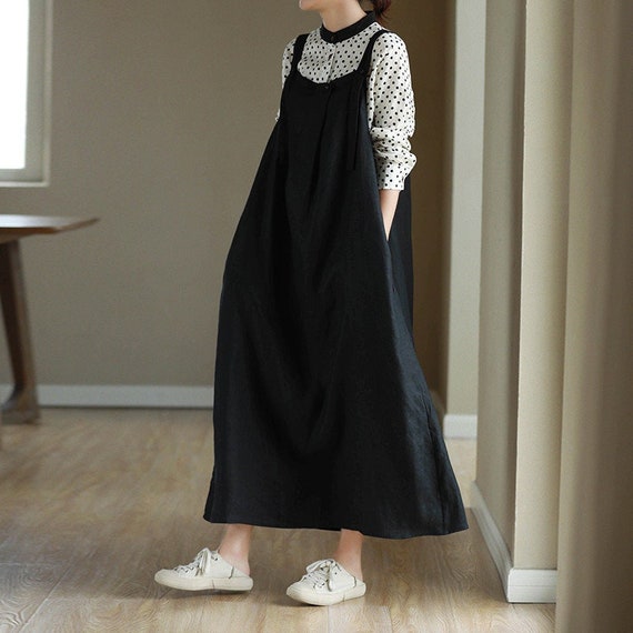 Women's linen dress sleeveless dress plus size dress with pockets maxi dress Casual loose dress linen clothing Vintage soft dress F25