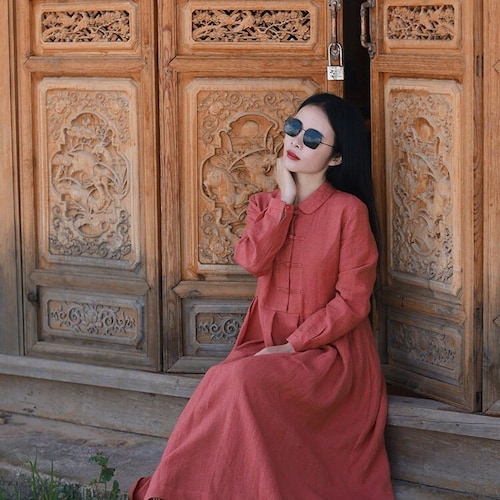 Linen Dresses for Women, Long Sleeves Linen Maxi Dress, Long Dress, Plus Size Clothing, Loose Shirt Dress Oversized Custom Tunic Dress F143