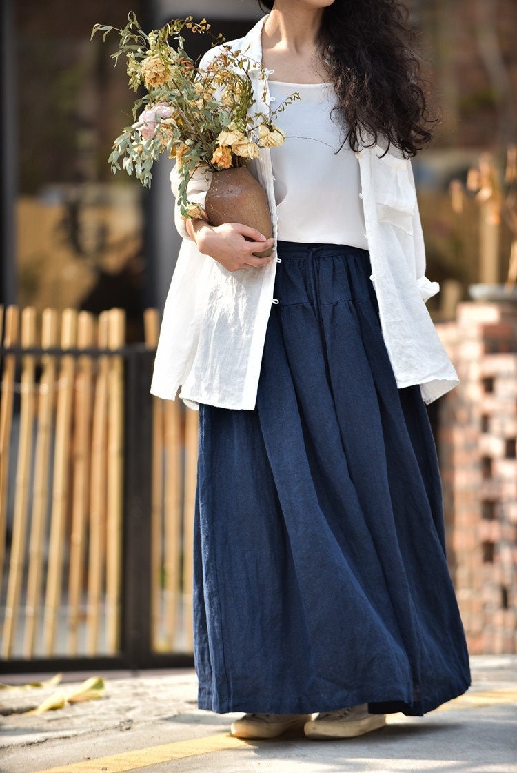 スカート L'Appartement Linen Canvas Long Skirt 38 Long Linen Skirt, Grey Linen Maxi Skirt With Pockets, A Line