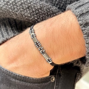 Personalized Morse Code Hematite Bracelet: Custom Name, Word, or Date