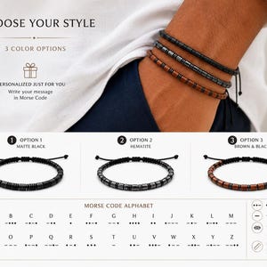Personalized Morse Code Bracelet, Hidden Message Bracelet, 3mm Cylinder Hematite Bracelet, Until We Meet Again Gift for Him