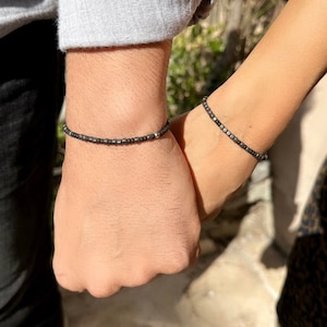 Morse Code Couples Bracelet Set: Personalized Hematite & Onyx Jewelry