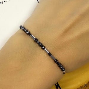 Personalized Morse Code Hematite Bracelet, Memorial Gift