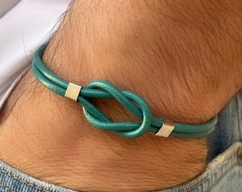 Mens Leather Love Knot Bracelet: Custom Celtic Friendship Gift