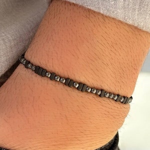 Personalized Morse Code Hematite Bracelet, Memorial Remembrance Gift