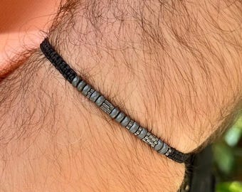 Bracelet morse personnalisé : perles d'hématite, bijoux commémoratifs