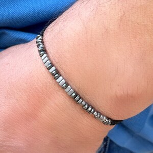 Custom Morse Code Hematite Bracelet, Memorial Gift