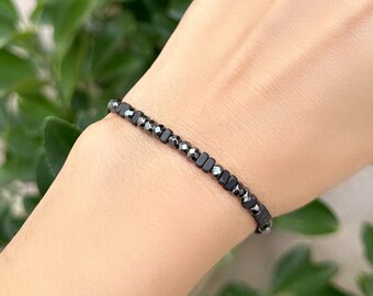 Personalized Morse Code Bracelet: Black Hematite Bead Memorial Jewelry