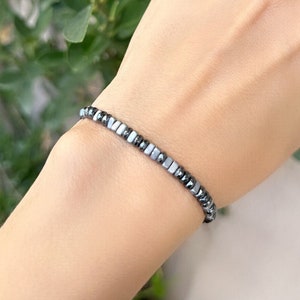 Personalized Morse Code Hematite Bracelet: Memorial Remembrance Gift