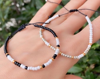 Personalized Morse Code Bracelet Set, Seed Bead Couple Bracelets