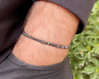 Custom Morse Code Bracelet: Black Onyx & Hematite, Memorial Gift