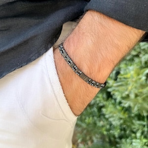 Personalized Morse Code Hematite Bracelet: Hidden Message Macrame Jewelry