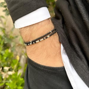 Morse Code Armband Set, Onyx Perlen Armband, verstellbarer Makramee Schmuck