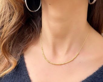 Custom Morse Code Necklace: Dainty Beaded Sterling Silver or Gold Filled