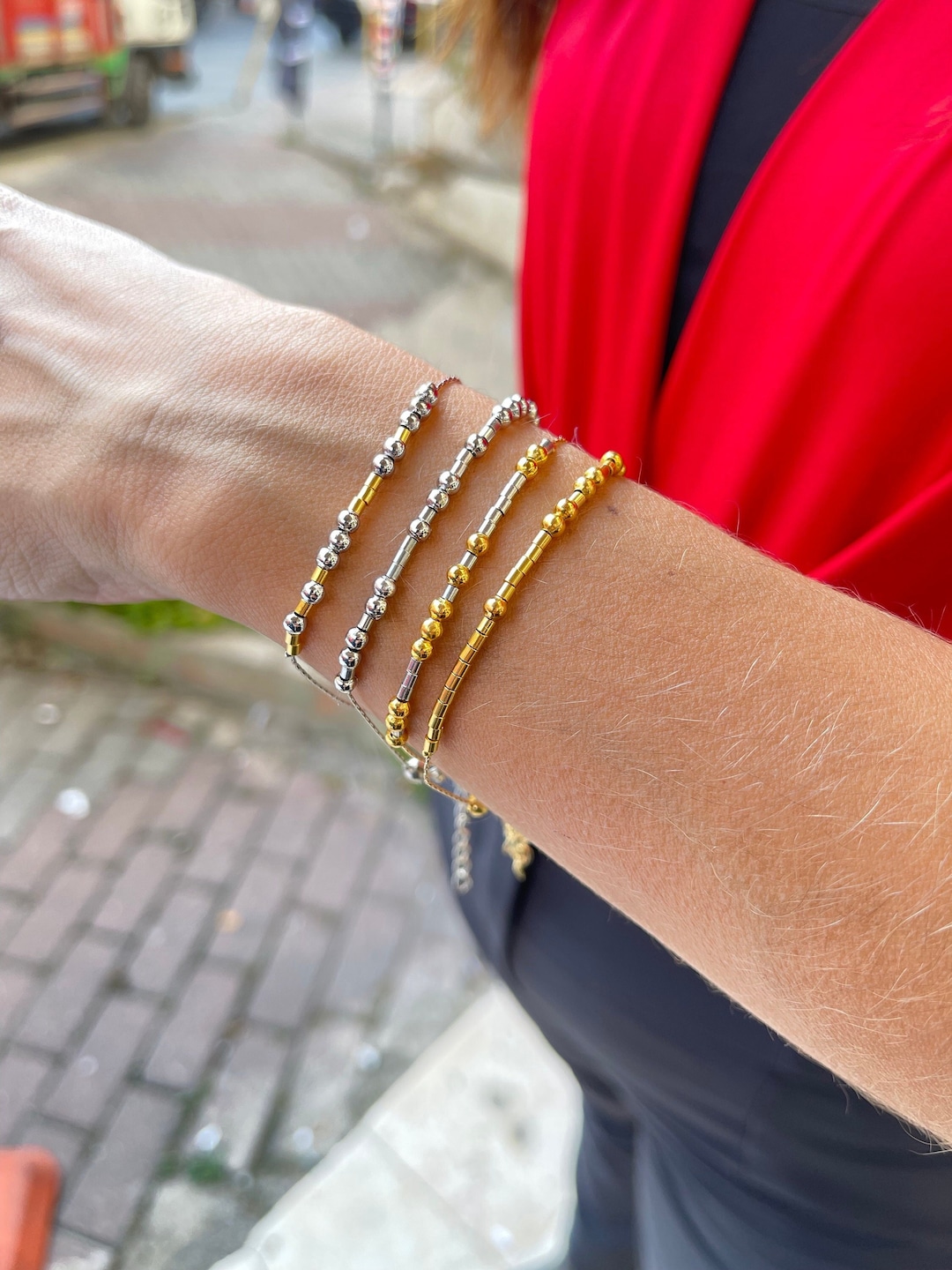 Custom Morse Code Bracelet for Women, Gold Filled Beads Morse Code