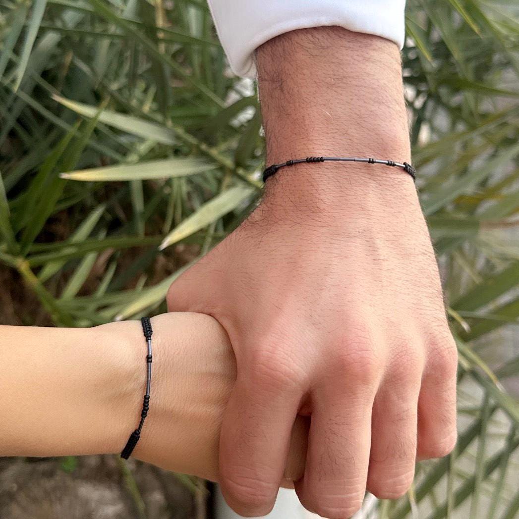 Morse Code Couples Bracelet Set: Onyx Hematite Matching Jewelry