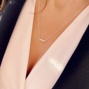 Colar de código Morse inicial de baguete de diamante de prata esterlina, colar de letra de diamante personalizado, joias de código Morse personalizadas, presente memorial