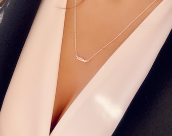 Sterling Silver Diamond Baguette Morse Code Necklace: Personalized Initial Jewelry