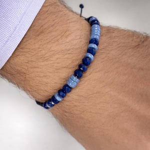 Sapphire Bead Morse Code Bracelet, Memorial Gift for Him